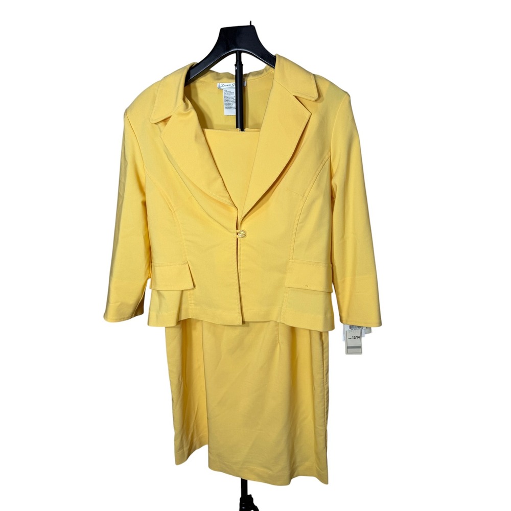 Dawn‎ Joy Yellow 2 Piece Skirt Suit Set Blazer Sheath Dress NWT Size 13/14 USA